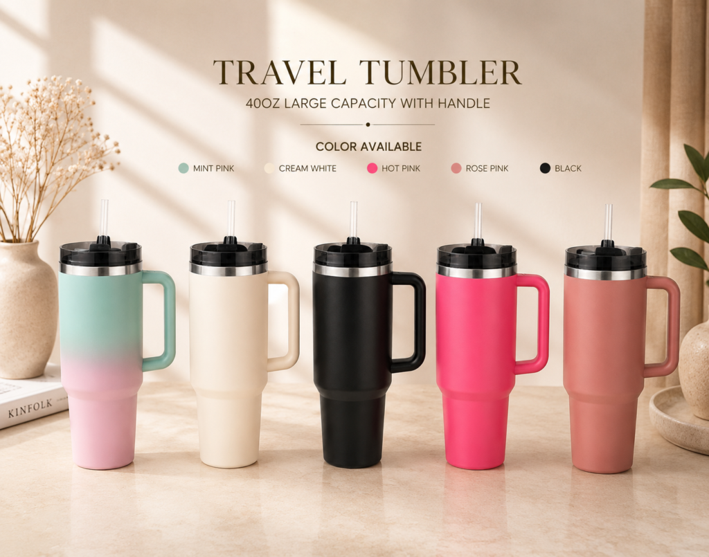 40 oz Stainless Steel Insulated Tumbler with Handle & Straw