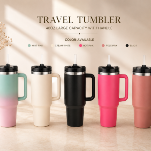 40 oz Stainless Steel Insulated Tumbler with Handle & Straw