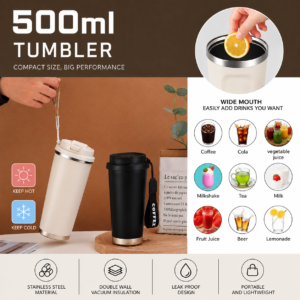 500ml Stainless Steel Insulated Travel Tumbler with Lid