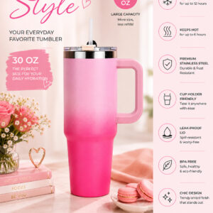30 oz Stainless Steel Travel tumbler with Handle ( Pink )| Belamore Collection