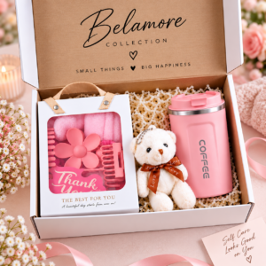 Blush Self-Care Gift Box – Pink Tumbler, Teddy Bear & Hair Accessories